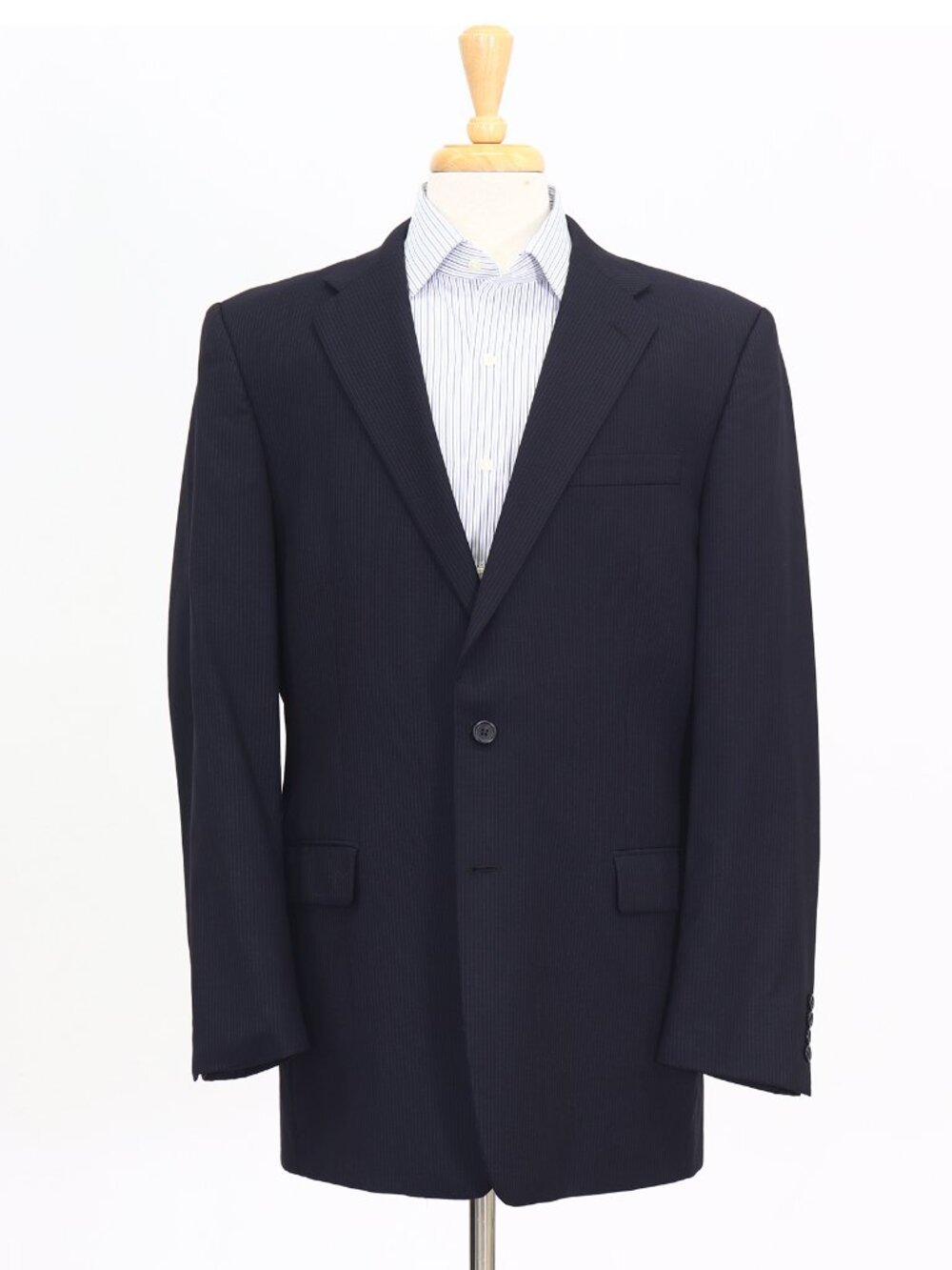 Hickey Freeman 43L Navy Blazer Sport Coat Jacket 2-Button Stripe M028